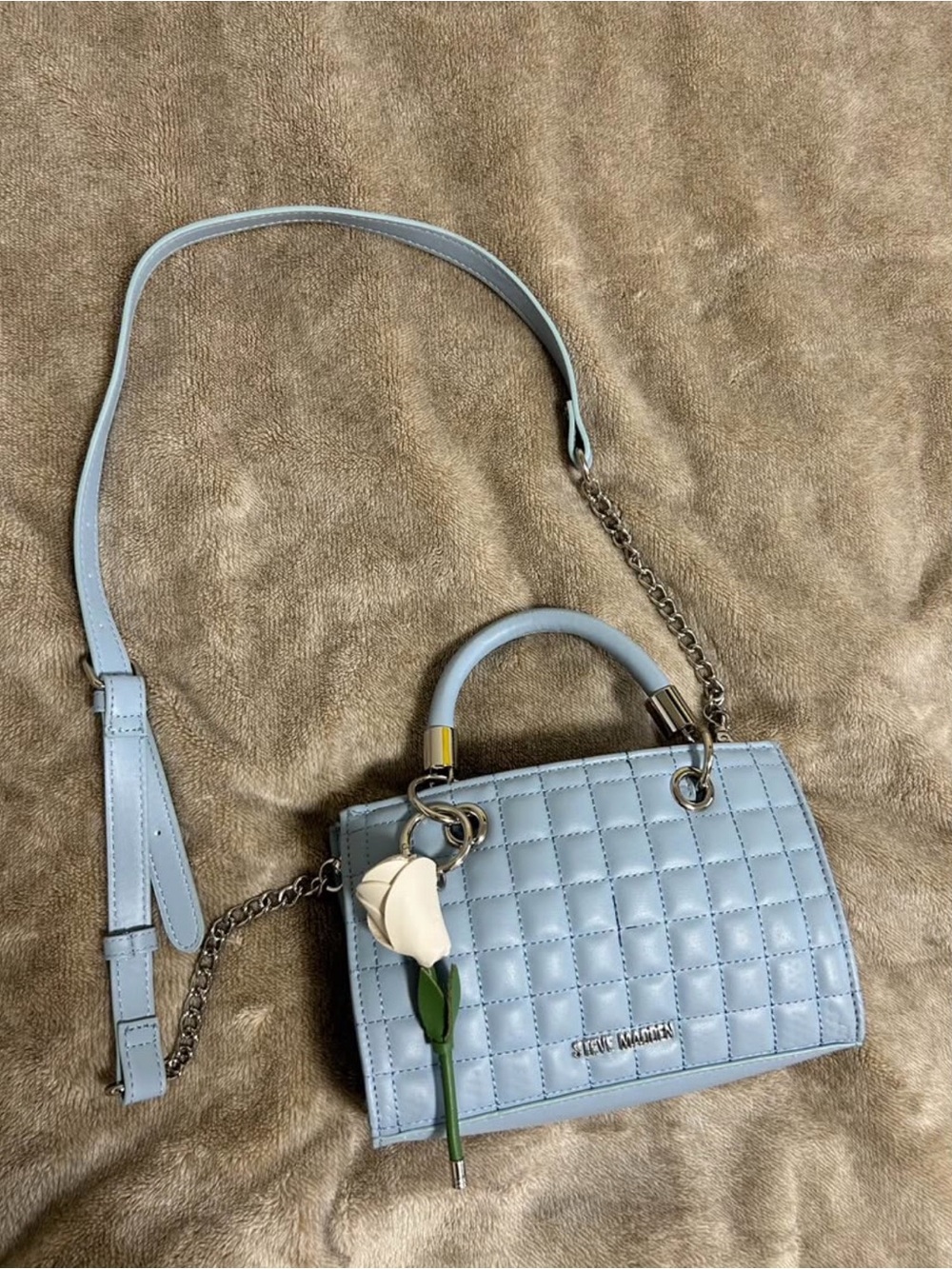 Steve Madden Baby Blue Quilted Mini Crossbody Bag